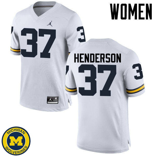 Womens University of Michigan #37 Bobby Henderson White Embroidery Jersey